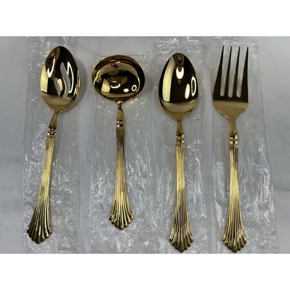 Vtg MCM GOLDEN CANNES HOME CONCEPTS 4-PIECE GOLD-ELECTROPLATE HOSTESS SET Japan‎ - Picture 3 of 9